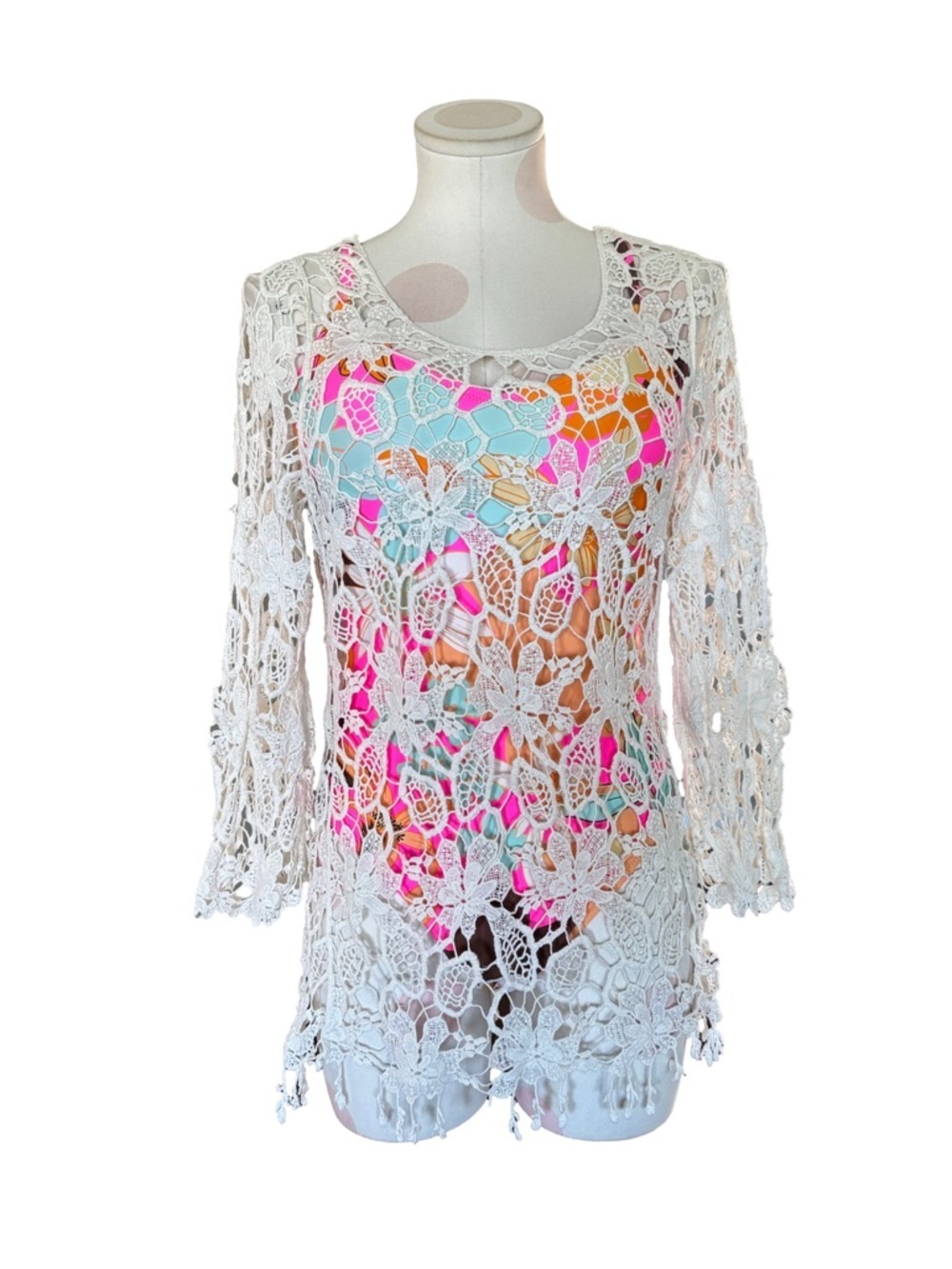 Finn and Clover Boho crochet floral long sleeve blouse or cover up - medium